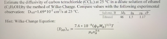 Solved of ethanol Estimate the diffusivity of carbon | Chegg.com