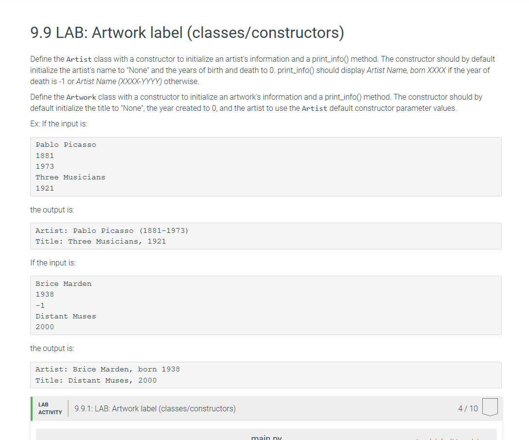 Solved I Need Help In Python Zybook Lab 9.9 Description...