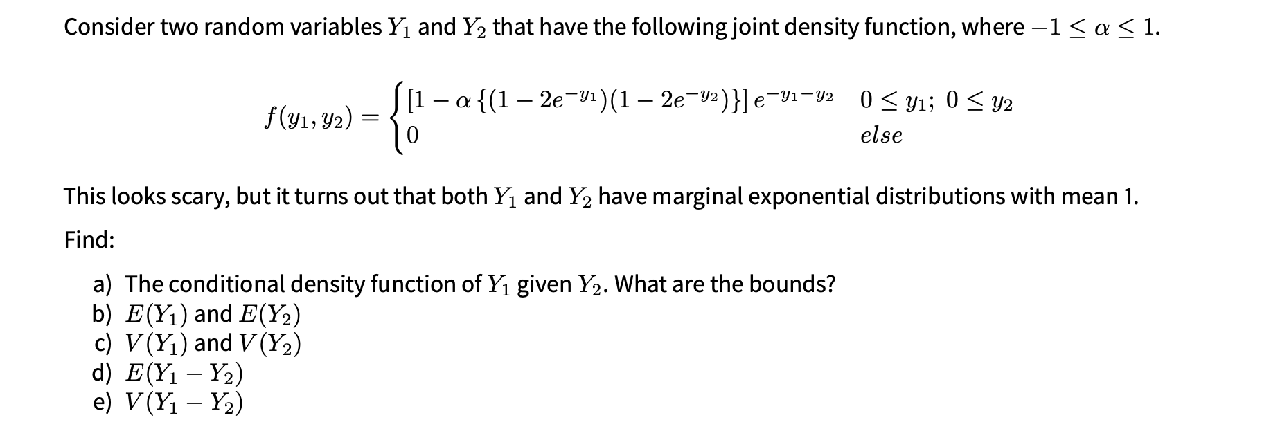 Solved Consider two random variables Yį and Y2 that have the | Chegg.com