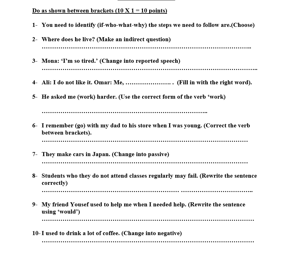 Solved Do as shown between brackets (10 X 1 = 10 points) 1