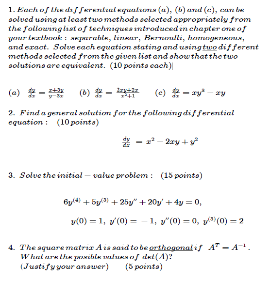 Solved Each Of The Differential Equations (a), (b) And (c) , | Chegg.com