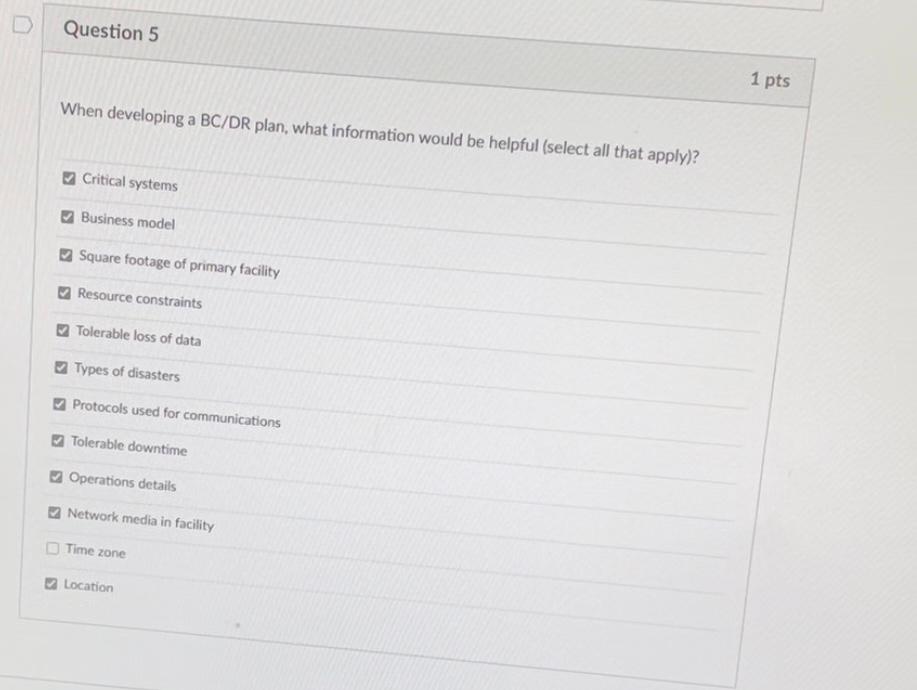Solved When developing a BC/DR plan (Business Continuity and | Chegg.com