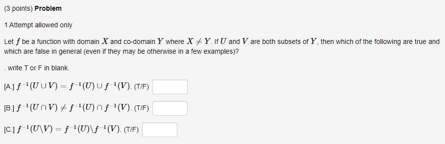 Solved (3 points) Problem 1 Attempt allowed only Let f be a | Chegg.com