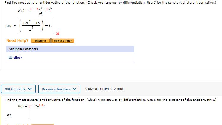 Solved Find The Most General Antiderivative Of The Function