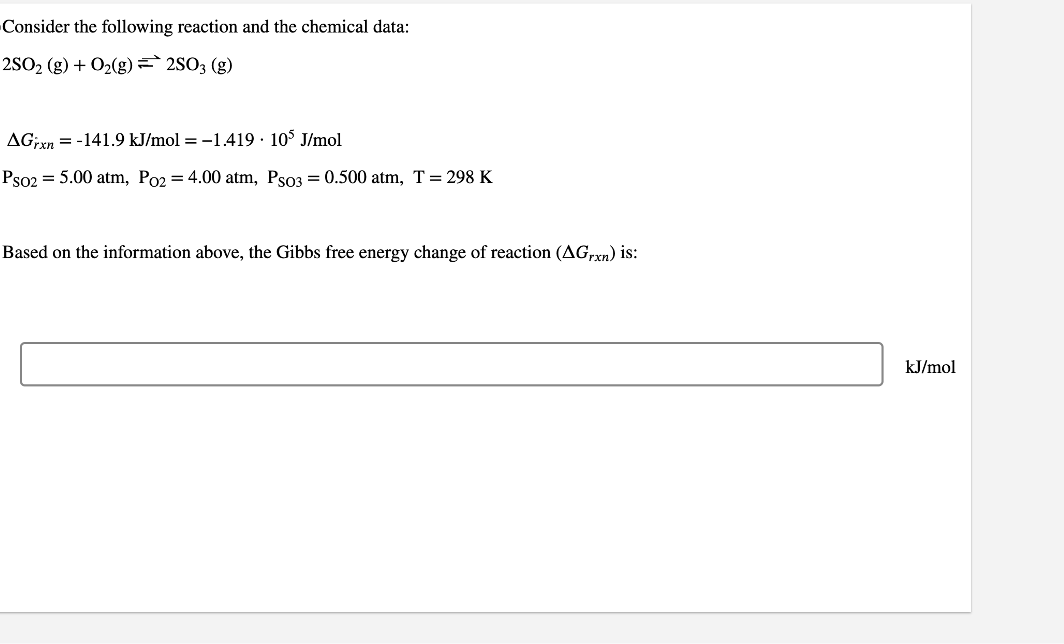Solved Consider the following reaction and the chemical | Chegg.com