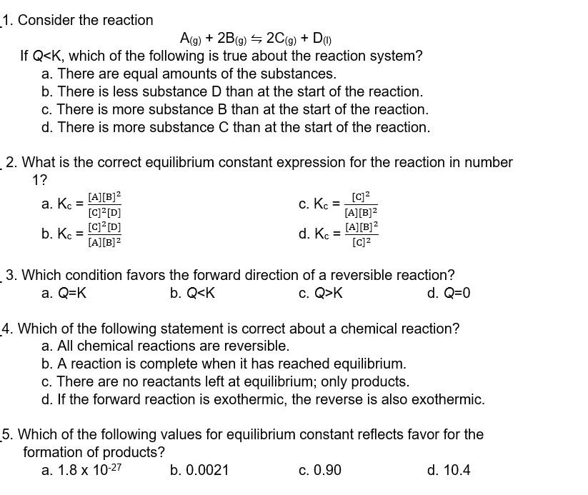 Solved 1 Consider The Reaction A G 2b G G Do If Chegg Com