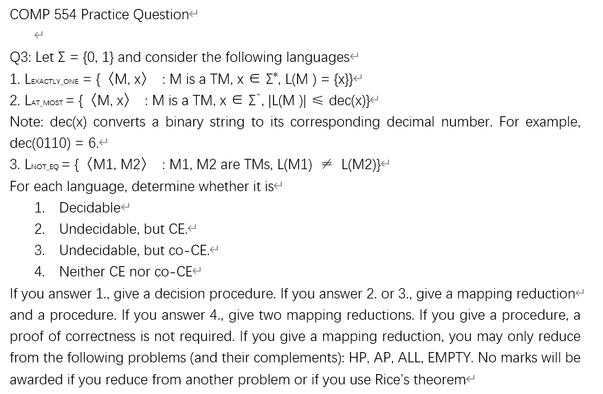 Solved COMP 554 ﻿Practice QuestionQ3: Let \Sigma = {0, 1} | Chegg.com