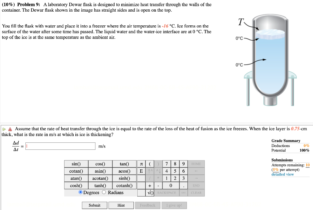 Solved (10\) Problem 9 A laboratory Dewar flask is