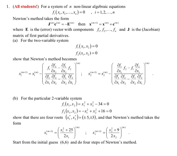 Solved 1. (All students!) For a system of n non-linear | Chegg.com