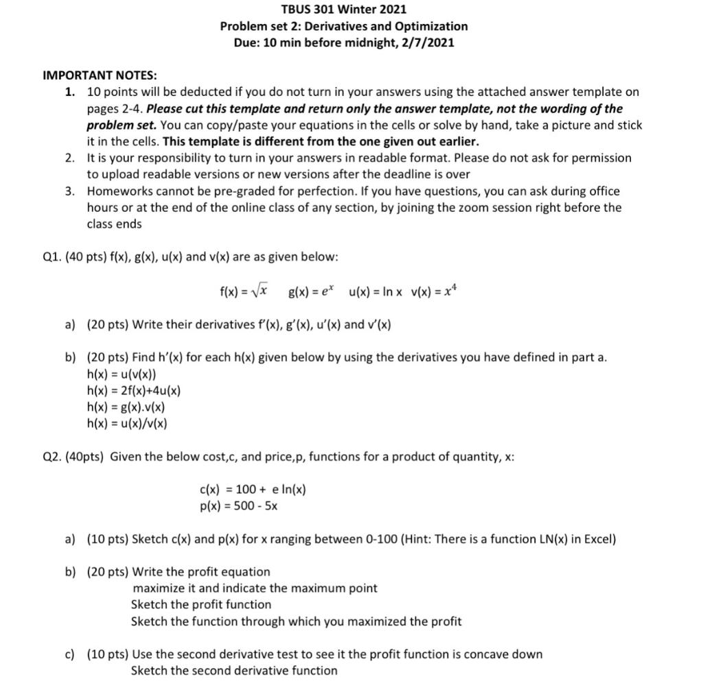 Solved Tbus 301 Winter 21 Problem Set 2 Derivatives An Chegg Com