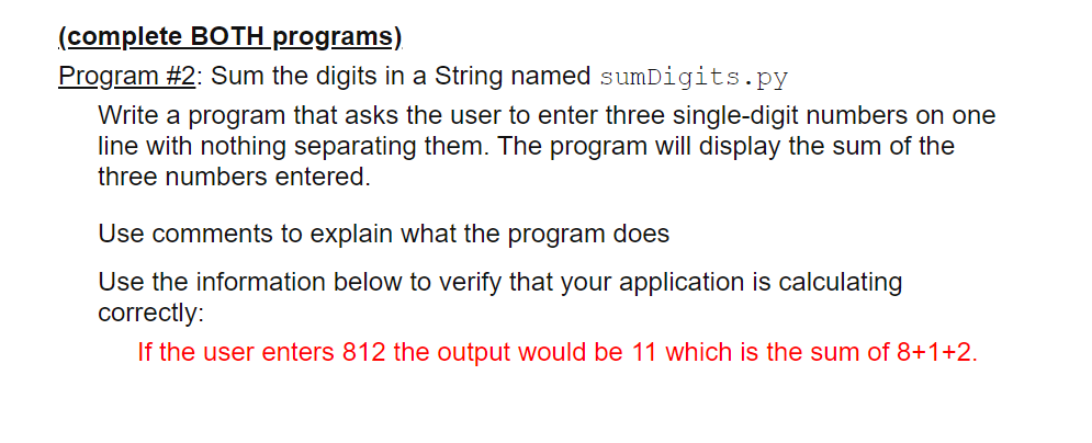 Solved Instructions (complete BOTH programs): Program #1: | Chegg.com