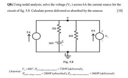 Solved Q8) Using Nodal Analysis, Solve The Voltage (vx) 