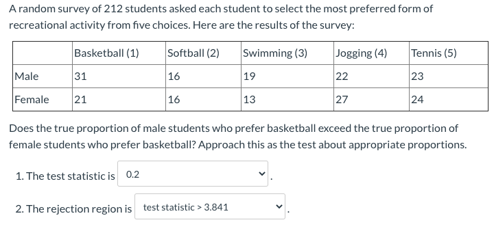 Solved A random survey of 212 students asked each student to | Chegg.com