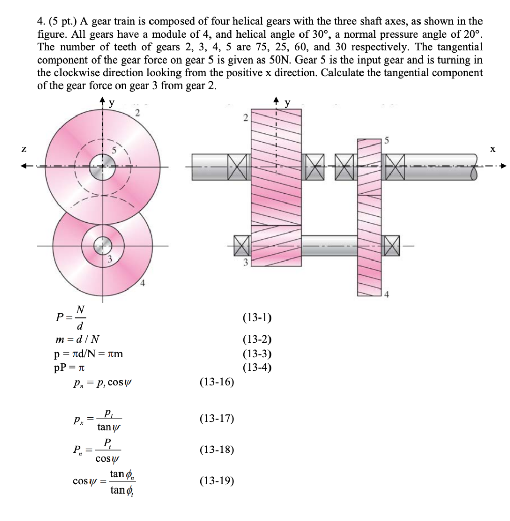 Solved 4. (5 pt.) A gear train is composed of four helical | Chegg.com