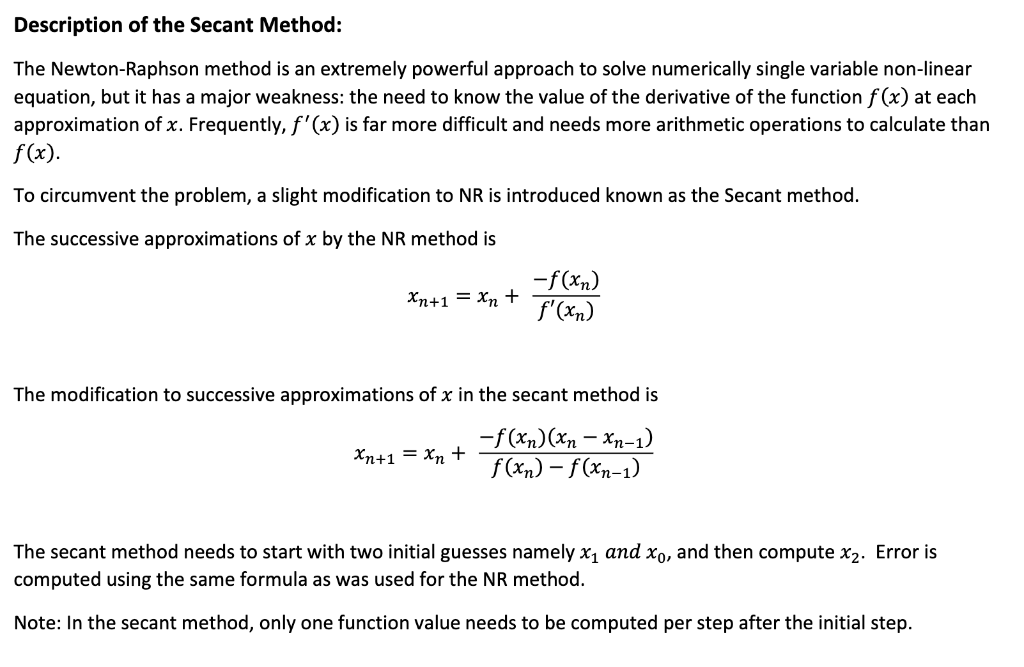 Solved Description of the Secant Method The Newton Raphson