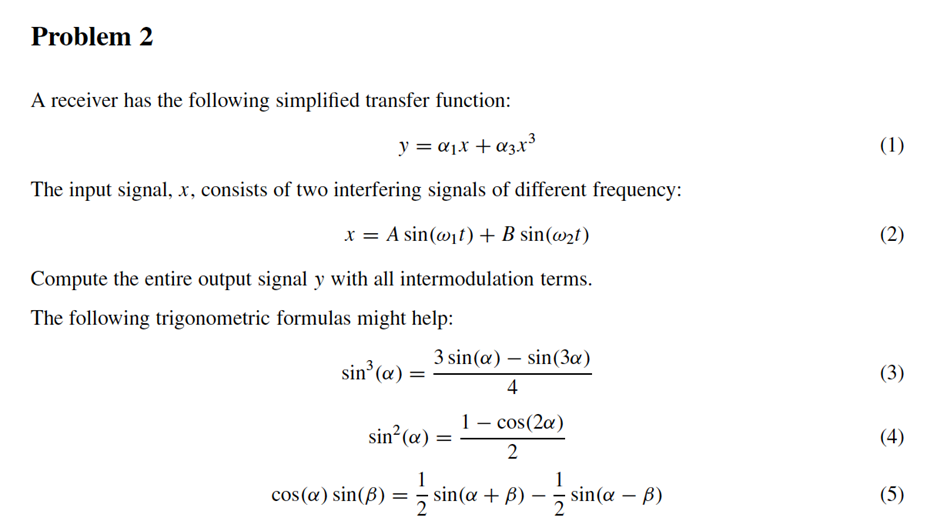 Solved A receiver has the following simplified transfer | Chegg.com