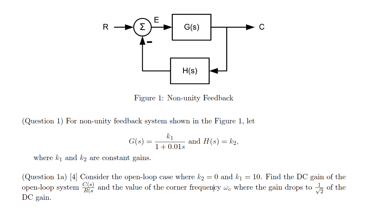 Solved Figure 1: Non-unity Feedback (Question 1) For | Chegg.com