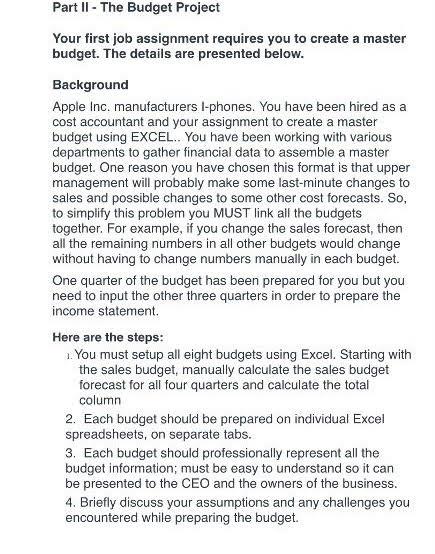 Part II - The Budget Project Your first job | Chegg.com