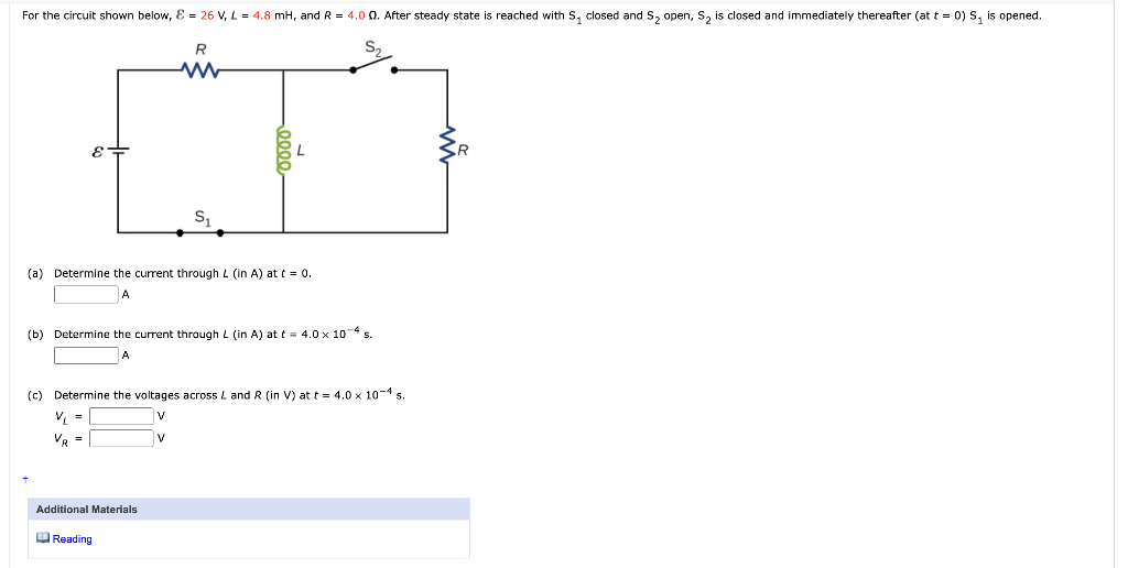 Solved For the circuit shown below, E = 26 V, L = 4.8 mH, | Chegg.com