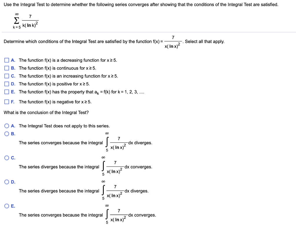 Solved Use the Integral Test to determine whether the | Chegg.com