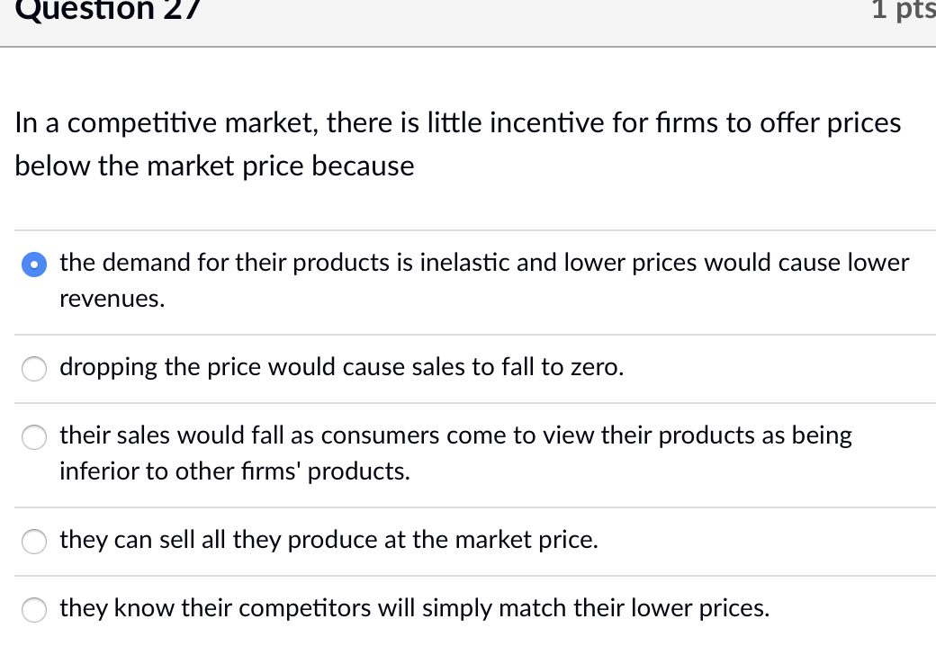 Solved Question 27 1 pts In a competitive market, there is | Chegg.com