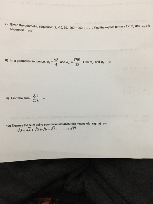 Solved 7) Given the geometric sequence: | Chegg.com