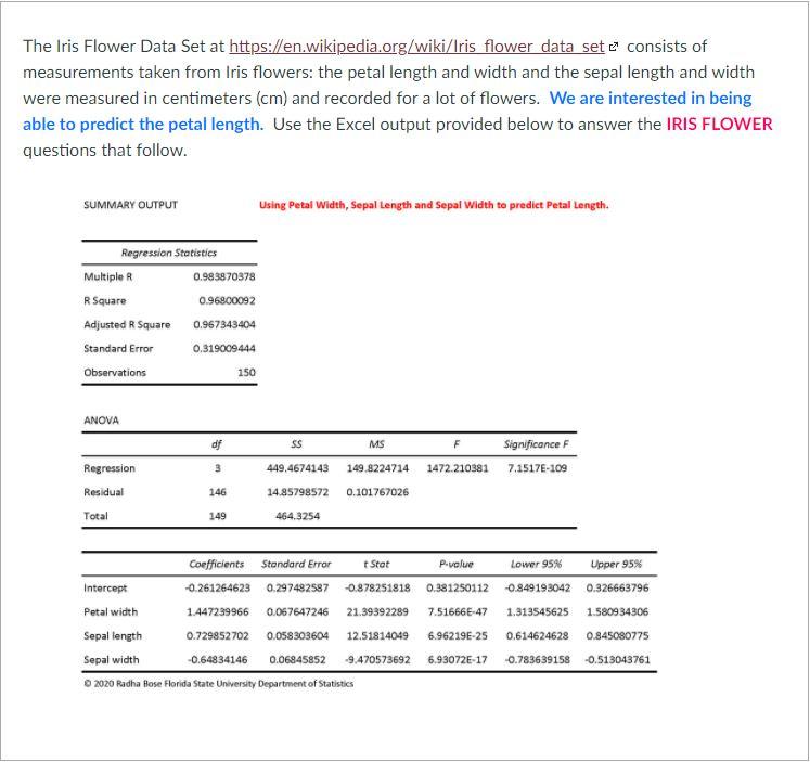 Solved The Iris Flower Data Set at | Chegg.com