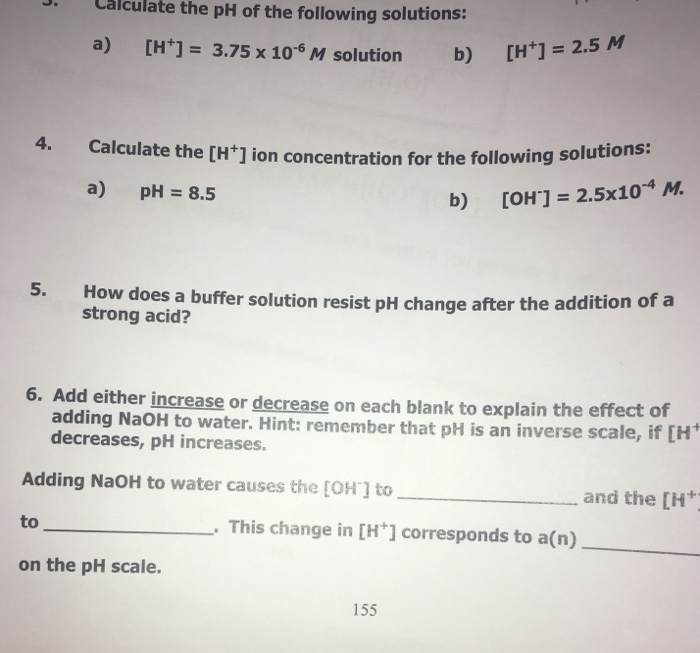 Solved Calculate The PH Of The Following Solutions: A) [H+] | Chegg.com