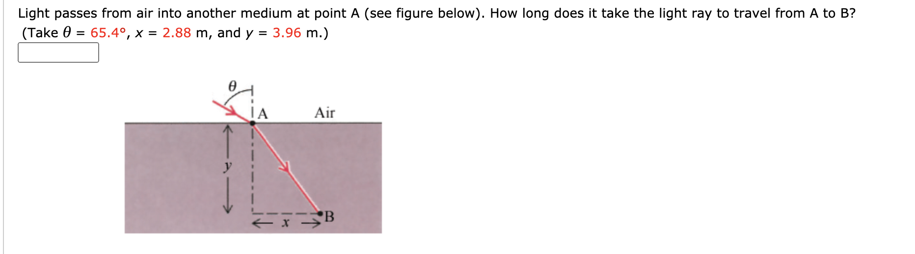 Solved Light passes from air into another medium at point A | Chegg.com