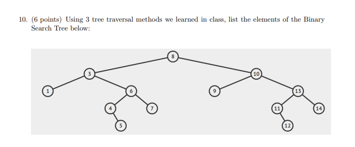 Solved 10. (6 points) Using 3 tree traversal methods we | Chegg.com