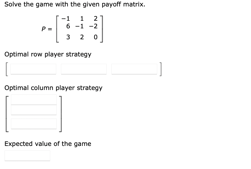 Solved Solve the game with the given payoff matrix. | Chegg.com
