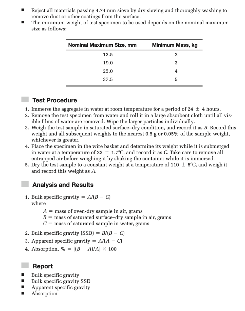 Solved Experiment No. 8 Specific Gravity and Absorption of