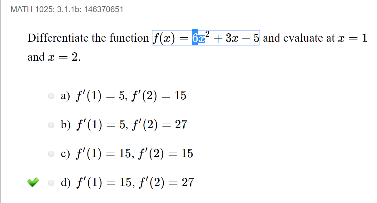 Solved Math 1025 3 1 1b Differentiate The Fun Chegg Com