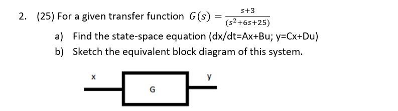 Solved 2. (25) For a given transfer function | Chegg.com