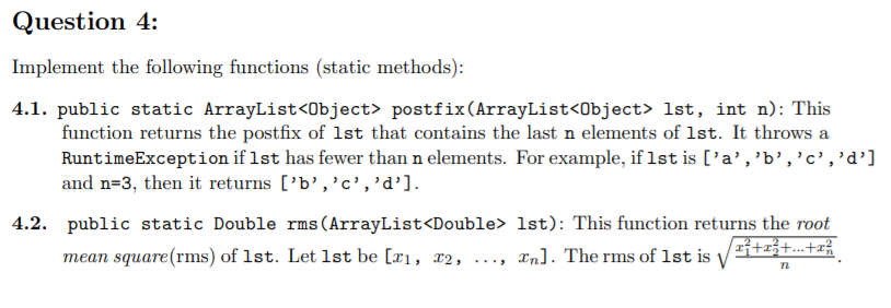 Solved Question 4: Implement The Following Functions (static | Chegg.com