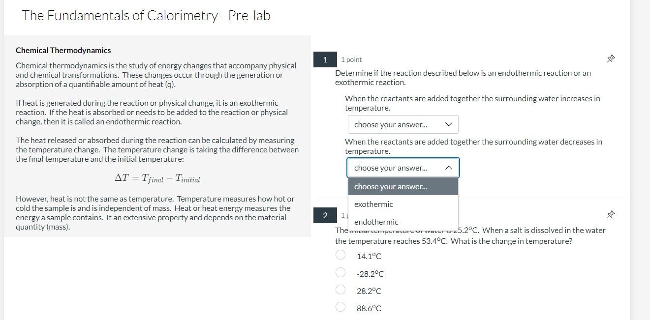Solved The Fundamentals of Calorimetry Prelab Chemical