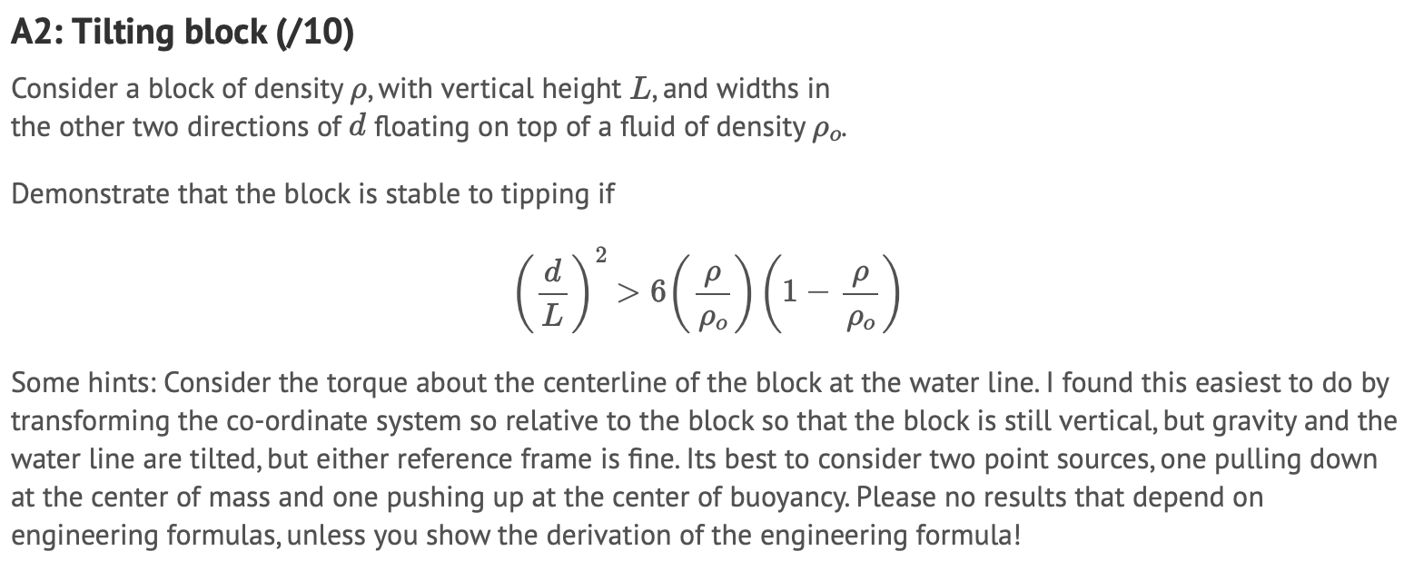 A2 Tilting block (/10) Consider a block of density