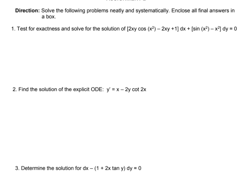 Solved Direction: Solve the following problems neatly and | Chegg.com