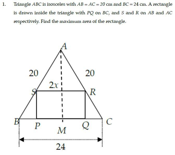 Solved 1. Triangle ABC is isosceles with AB = AC = 20 cm and | Chegg.com