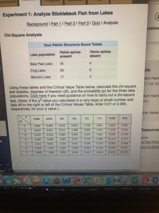 experiment 1 analyze stickleback fish from lakes