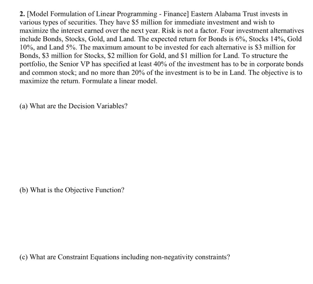 Solved 2. [Model Formulation of Linear Programming - | Chegg.com