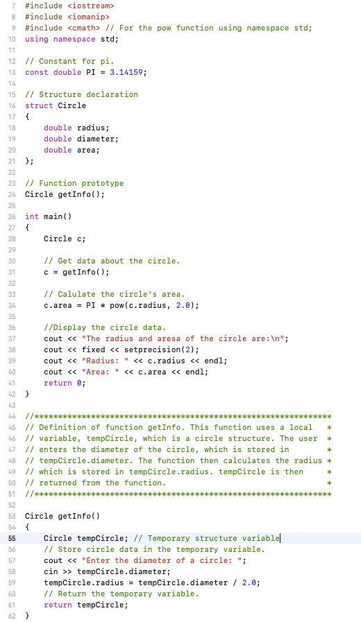 Solved In C++ modify this Circle Struct into a Circle Class, | Chegg.com