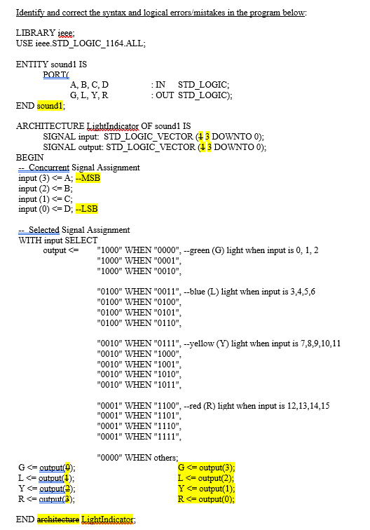 :IN Identify and correct the syntax and logical | Chegg.com