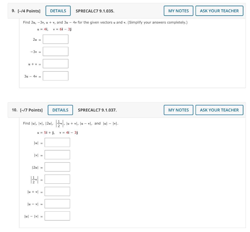 Solved u=4i,v=6i−3j2u=−3v=u+v=3u−4v=−17 Points] | Chegg.com