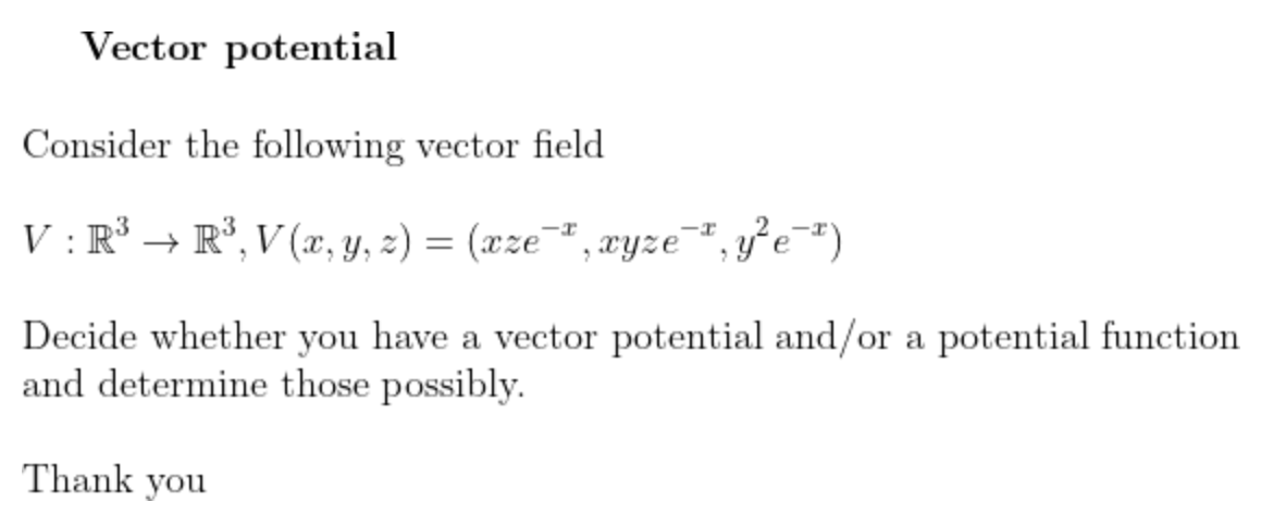 Solved Vector Potential Consider The Following Vector Field | Chegg.com