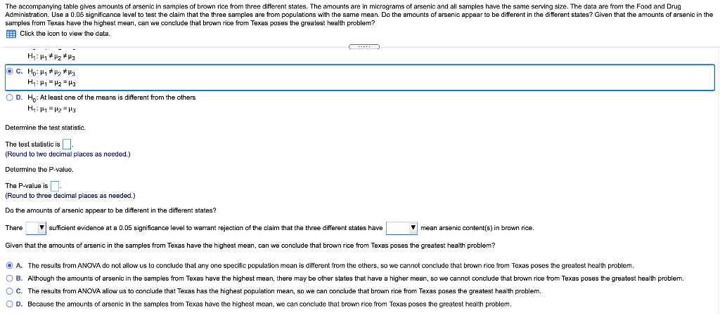 The accompanying table gives amounts of arsenic in | Chegg.com