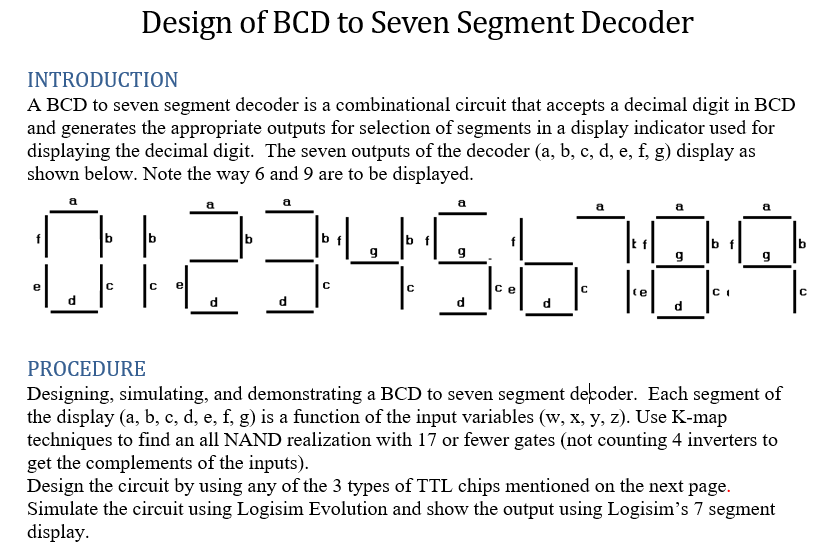 Solved Design Of Bcd To Seven Segment Decoder Introduction A 2372