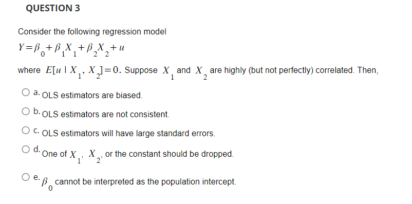 Solved Consider The Following Regression Model | Chegg.com