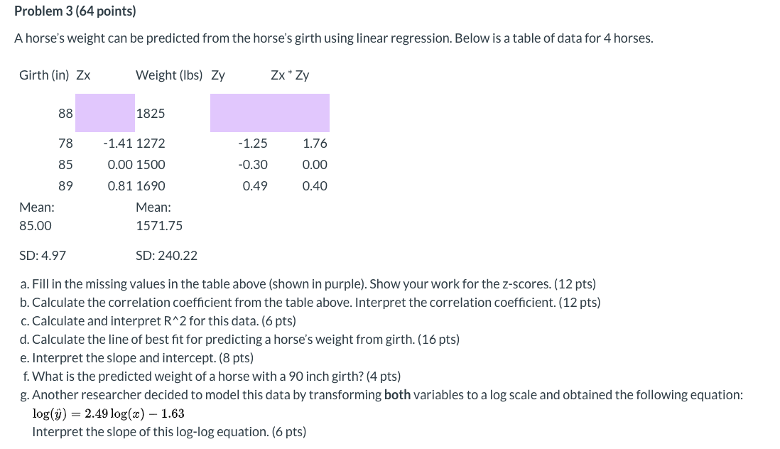 Solved Problem 3 (64 points) A horse's weight can be | Chegg.com