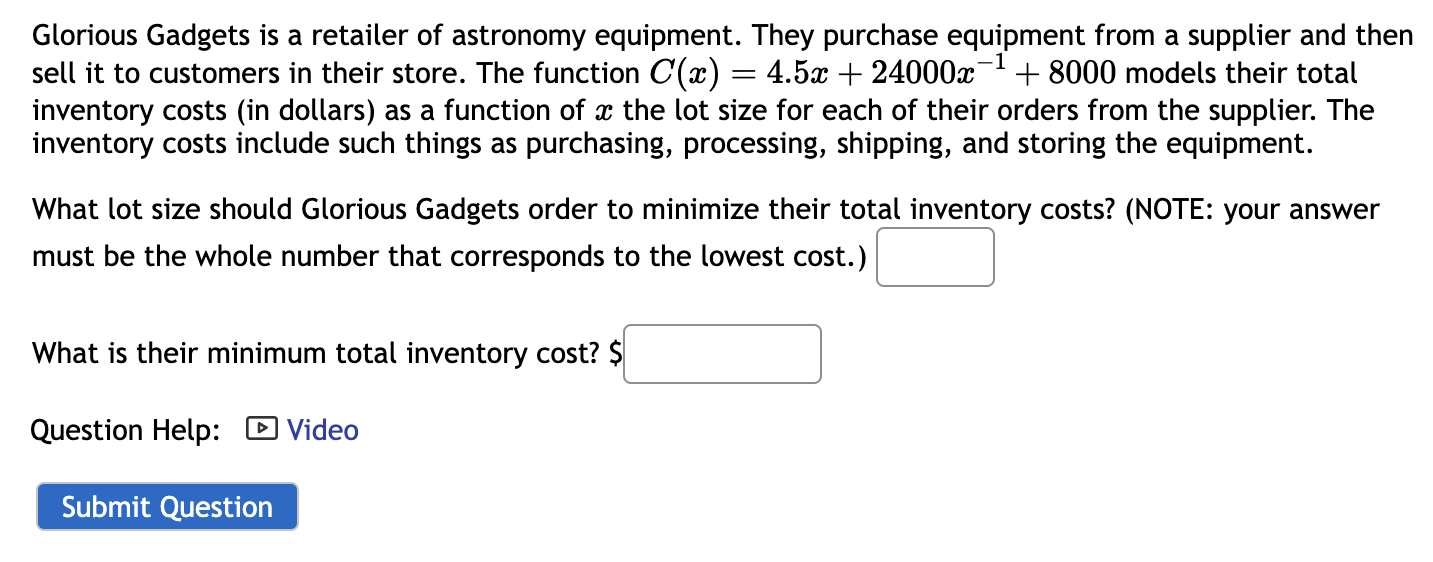 Solved Glorious Gadgets is a retailer of astronomy